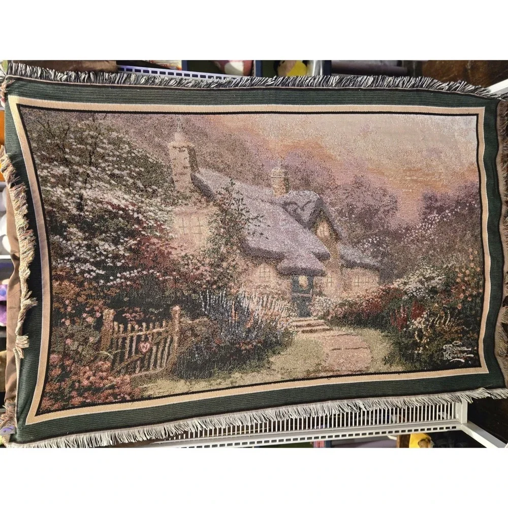 Thomas Kinkade Throw | 100% Cotton Tapestry with Fringe
